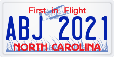 NC license plate ABJ2021