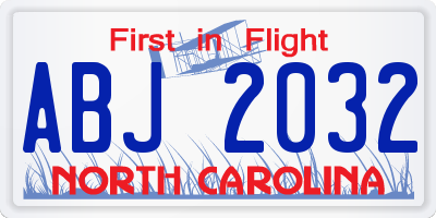NC license plate ABJ2032