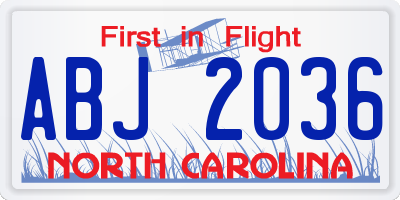 NC license plate ABJ2036