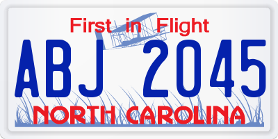 NC license plate ABJ2045