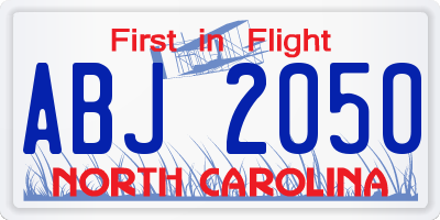 NC license plate ABJ2050