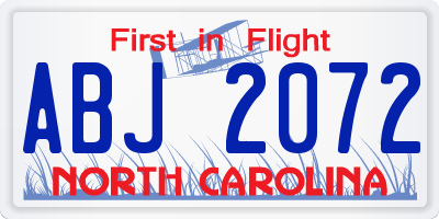 NC license plate ABJ2072