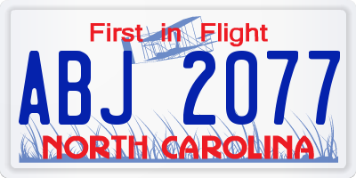 NC license plate ABJ2077