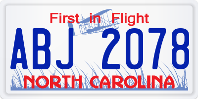 NC license plate ABJ2078