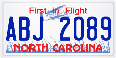 NC license plate ABJ2089