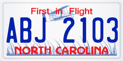 NC license plate ABJ2103