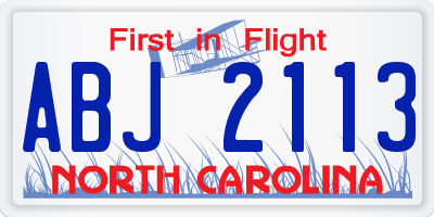 NC license plate ABJ2113