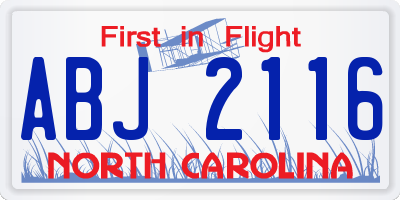 NC license plate ABJ2116