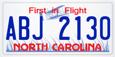 NC license plate ABJ2130
