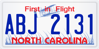 NC license plate ABJ2131