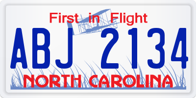 NC license plate ABJ2134