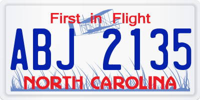 NC license plate ABJ2135