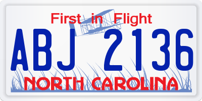 NC license plate ABJ2136