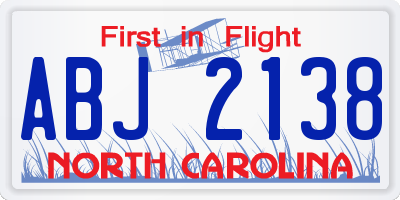 NC license plate ABJ2138