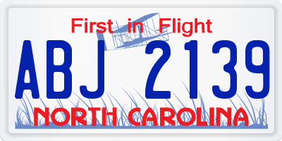 NC license plate ABJ2139