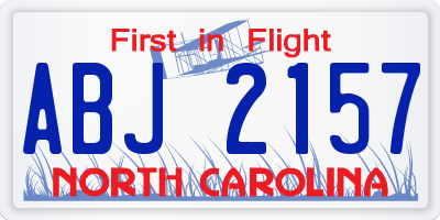 NC license plate ABJ2157