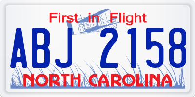 NC license plate ABJ2158