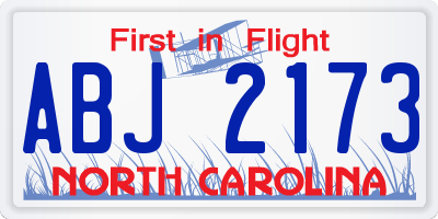 NC license plate ABJ2173