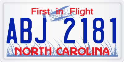 NC license plate ABJ2181