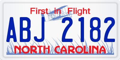 NC license plate ABJ2182