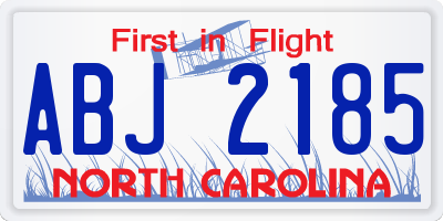 NC license plate ABJ2185