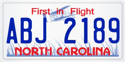 NC license plate ABJ2189