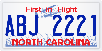 NC license plate ABJ2221