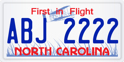 NC license plate ABJ2222