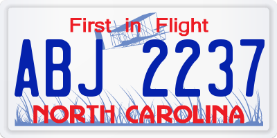 NC license plate ABJ2237