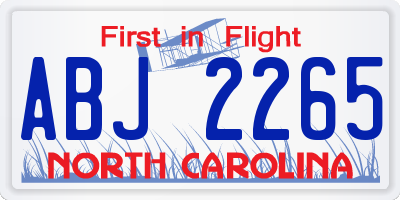 NC license plate ABJ2265
