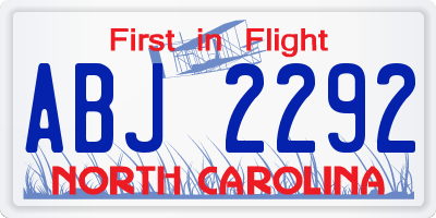 NC license plate ABJ2292