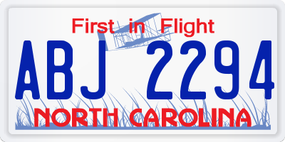 NC license plate ABJ2294