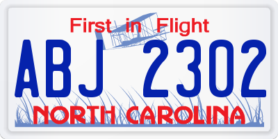 NC license plate ABJ2302