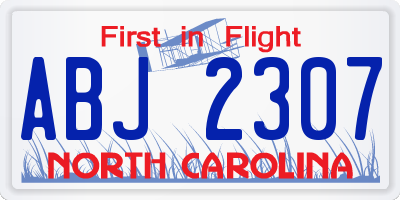 NC license plate ABJ2307