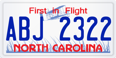 NC license plate ABJ2322