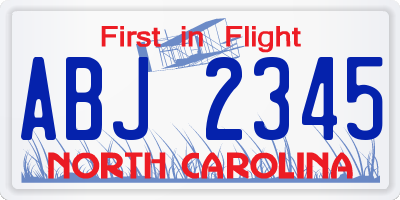 NC license plate ABJ2345