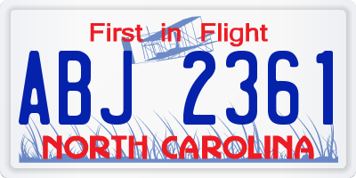 NC license plate ABJ2361