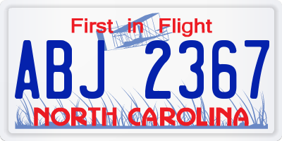 NC license plate ABJ2367