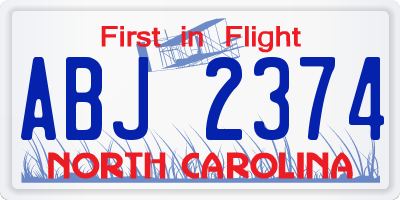 NC license plate ABJ2374