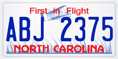 NC license plate ABJ2375