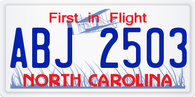 NC license plate ABJ2503