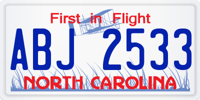 NC license plate ABJ2533