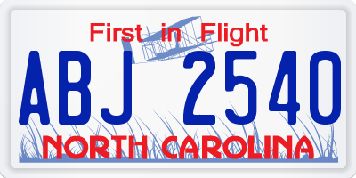 NC license plate ABJ2540