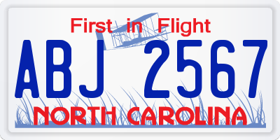 NC license plate ABJ2567