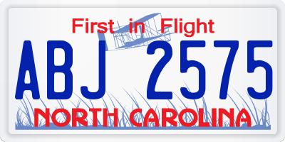 NC license plate ABJ2575