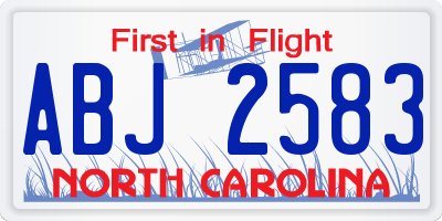 NC license plate ABJ2583