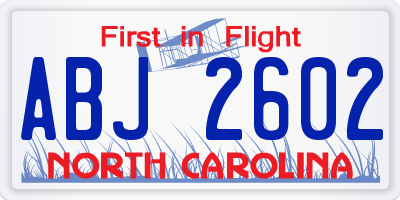 NC license plate ABJ2602