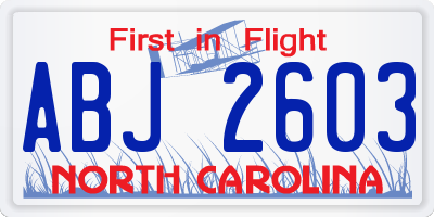 NC license plate ABJ2603
