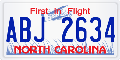 NC license plate ABJ2634