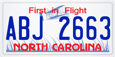 NC license plate ABJ2663